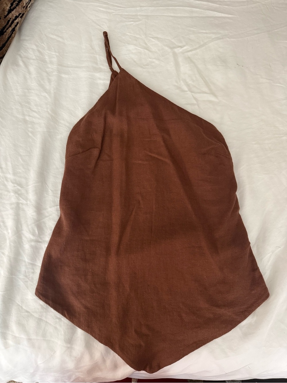 Abercrombie One shoulder asymmetrical linen blend top in brown size xs